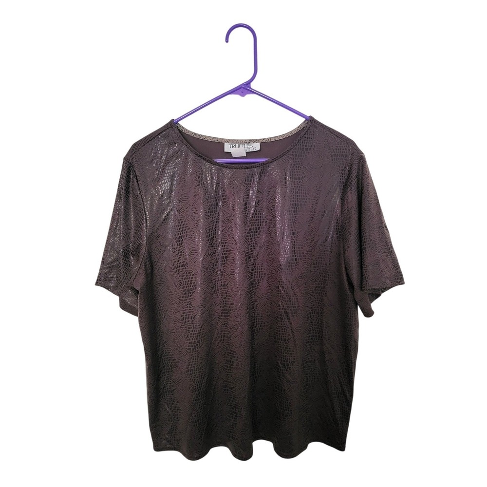 Truffles T-Shirt Women XL Purple Metallic Snakeskin Print Short Sleeve Crew Neck